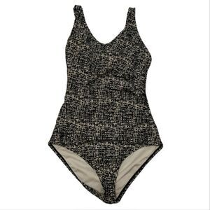 Speedo Black White print One Piece Swimsuit SZ 6